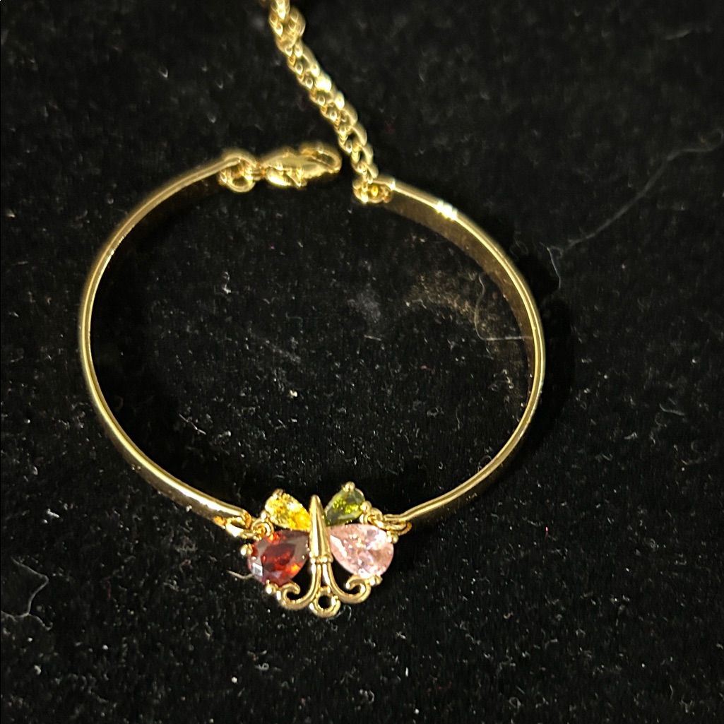 Gold Butterfly Bracelet With Pink And Yellow Accents